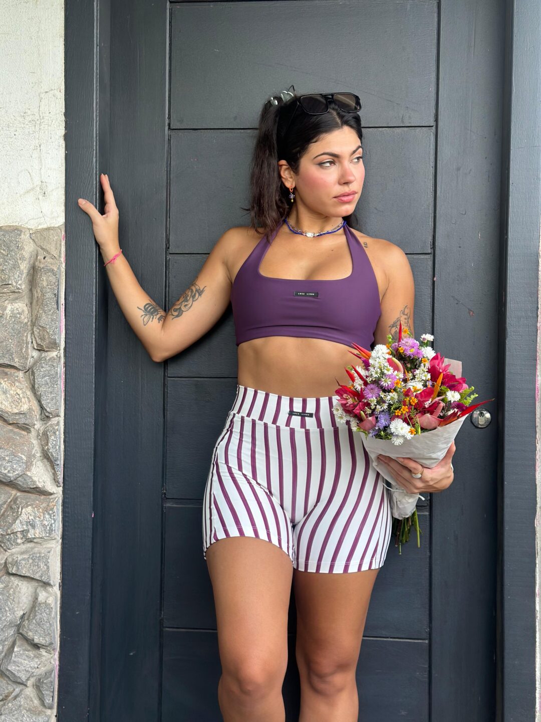 Short Meia Coxa C/Bolso Listrado